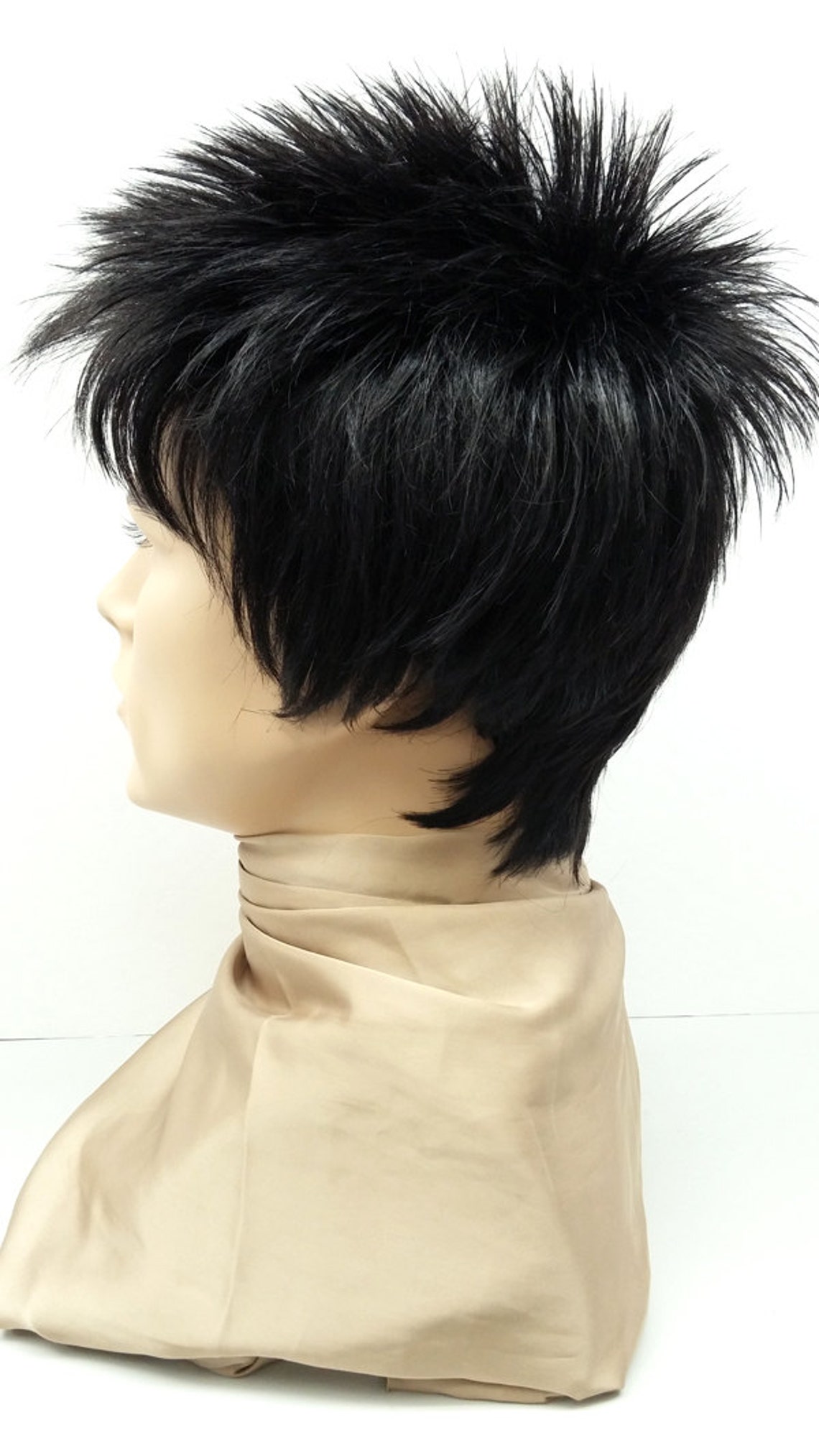 Black Short Spiky Style Men's Wig. Synthetic Costume Etsy