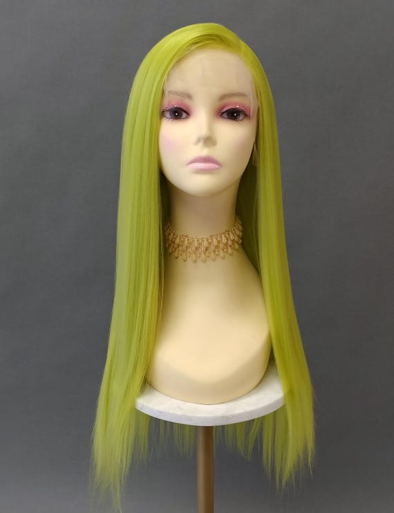 Lace Front Light Green Long Straight Free Part Wig 28 Inch 
