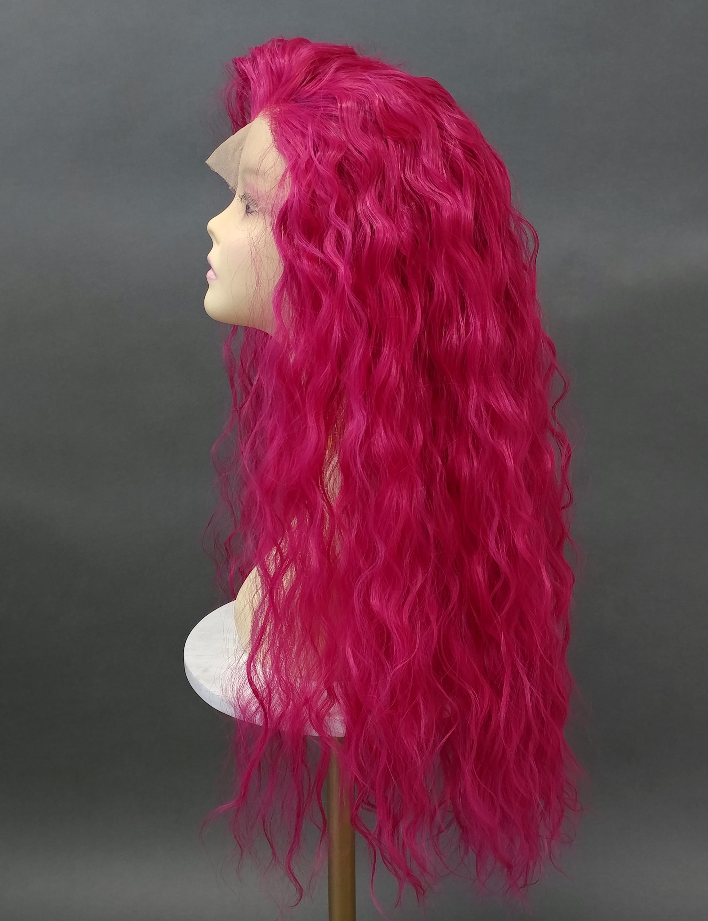 Lace Front 13x4 Deep Hot Pink Long Wavy Curly Heat Resistant 