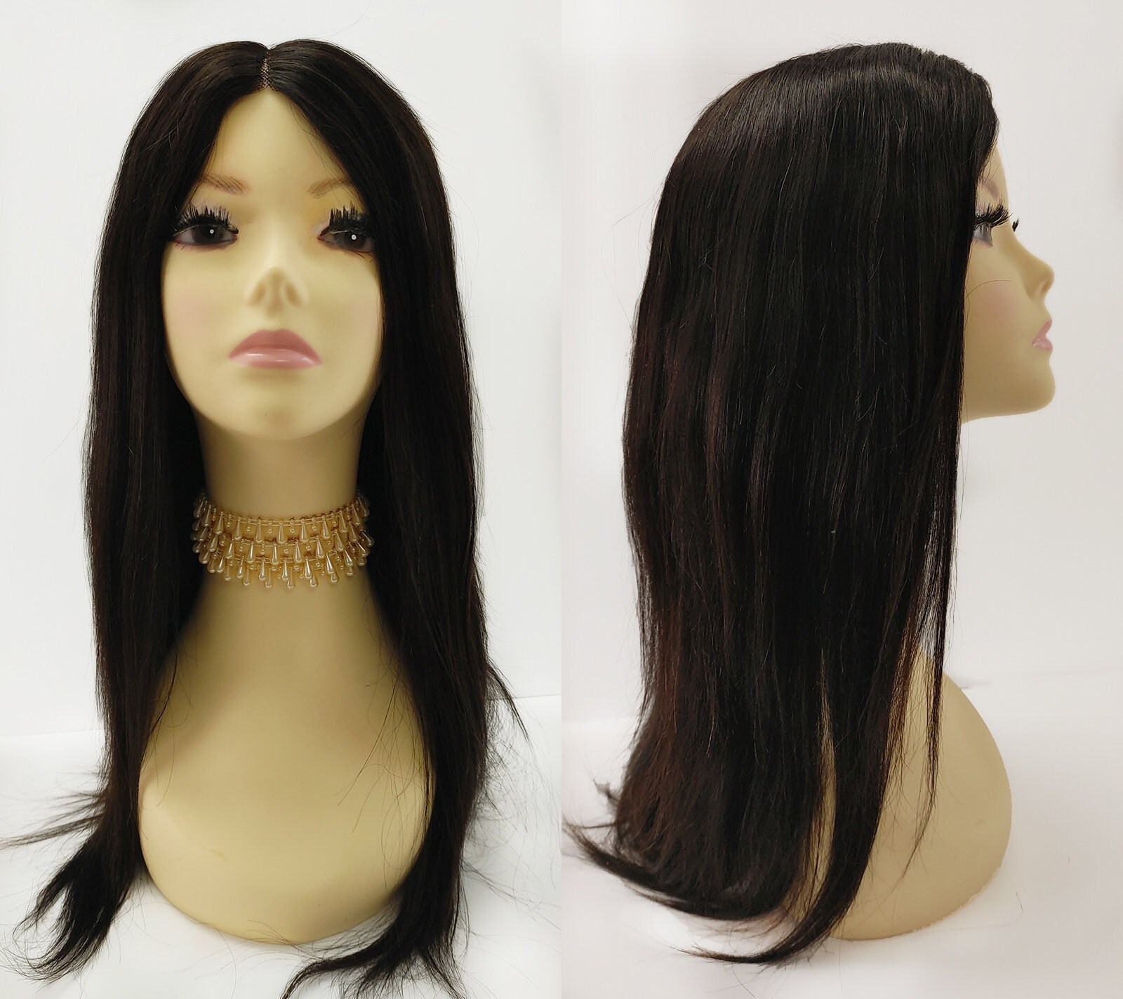 100 Human Hair 21 Inch Long Straight Lace Front Natural Black Middle Lace Part Wig 116 567a eden 2 Etsy UK