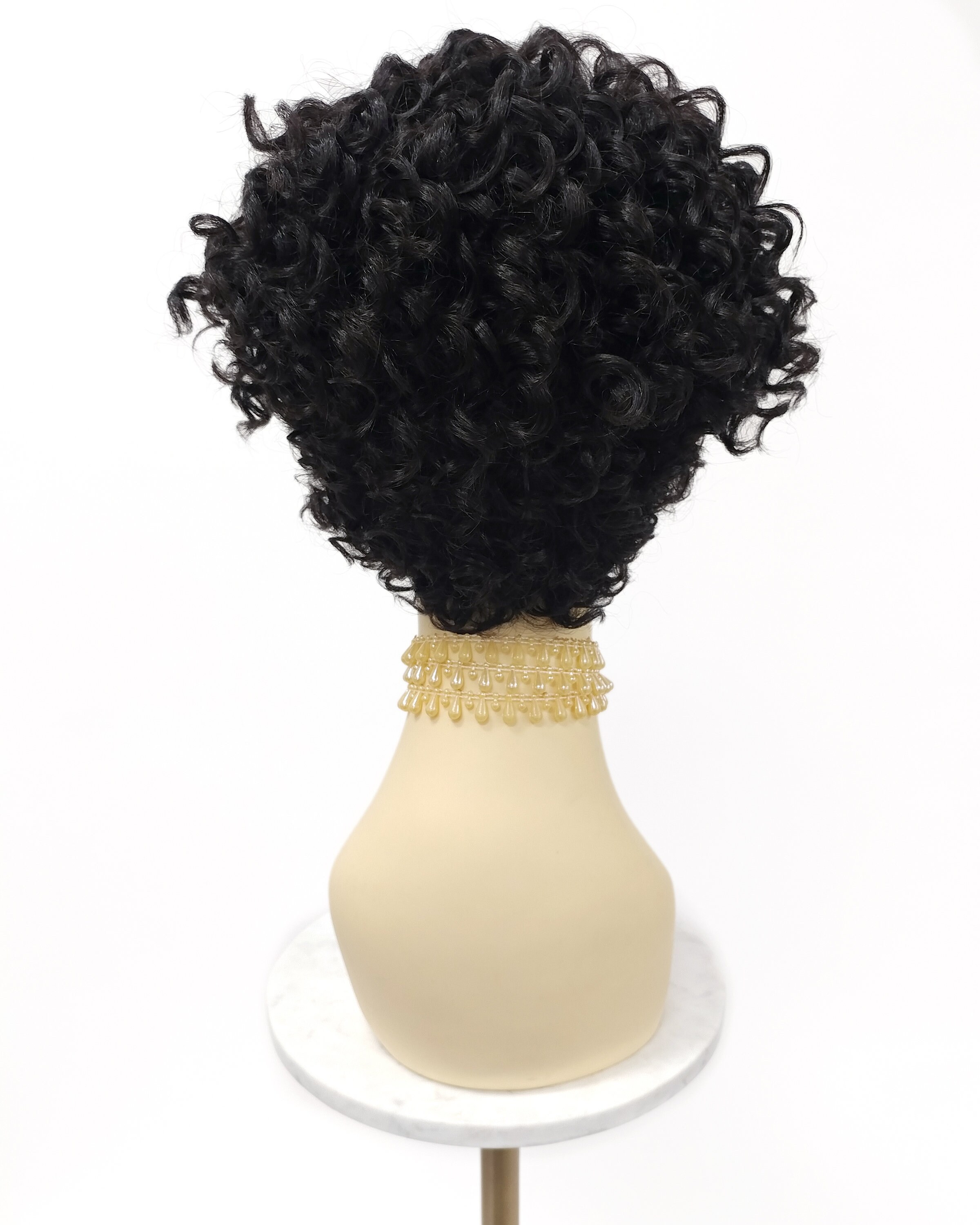 Dark brown short curly tapered heat resistant wig Darkest Brown Short Curly Tapered Wig. Heat Resistant Curls  main image 3