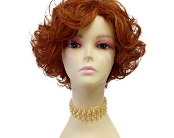 Short Curly Bob Wig Auburn Copper Lightweight Layered Retro [Krissy-AuburnCopper]