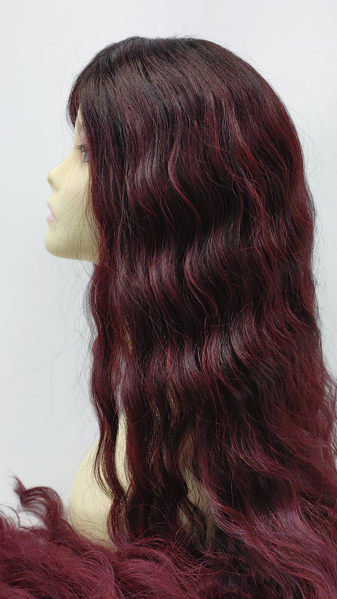 35 Inch Wine and Slight off Black Mix With Dark Roots Long Deep Wave ...