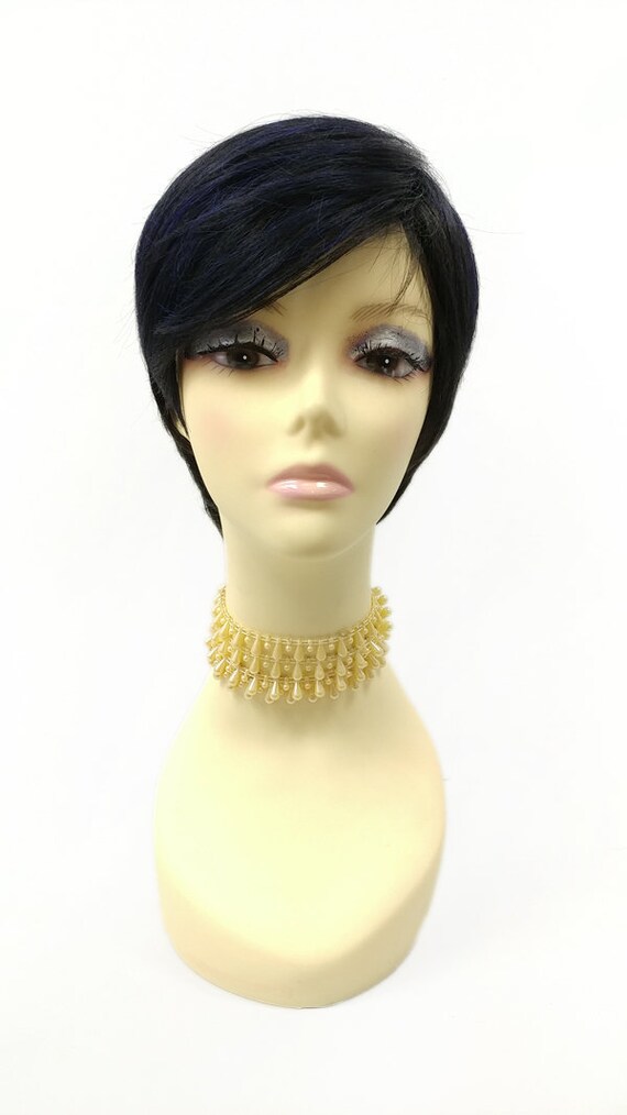 Midnight Blue Short Straight Layered Pixie Cut With Swoop Etsy