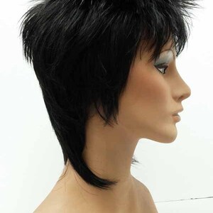 Black Rocker Rod Stewart Style Spiky Black Wig 10-60A-Rod-1B image 3