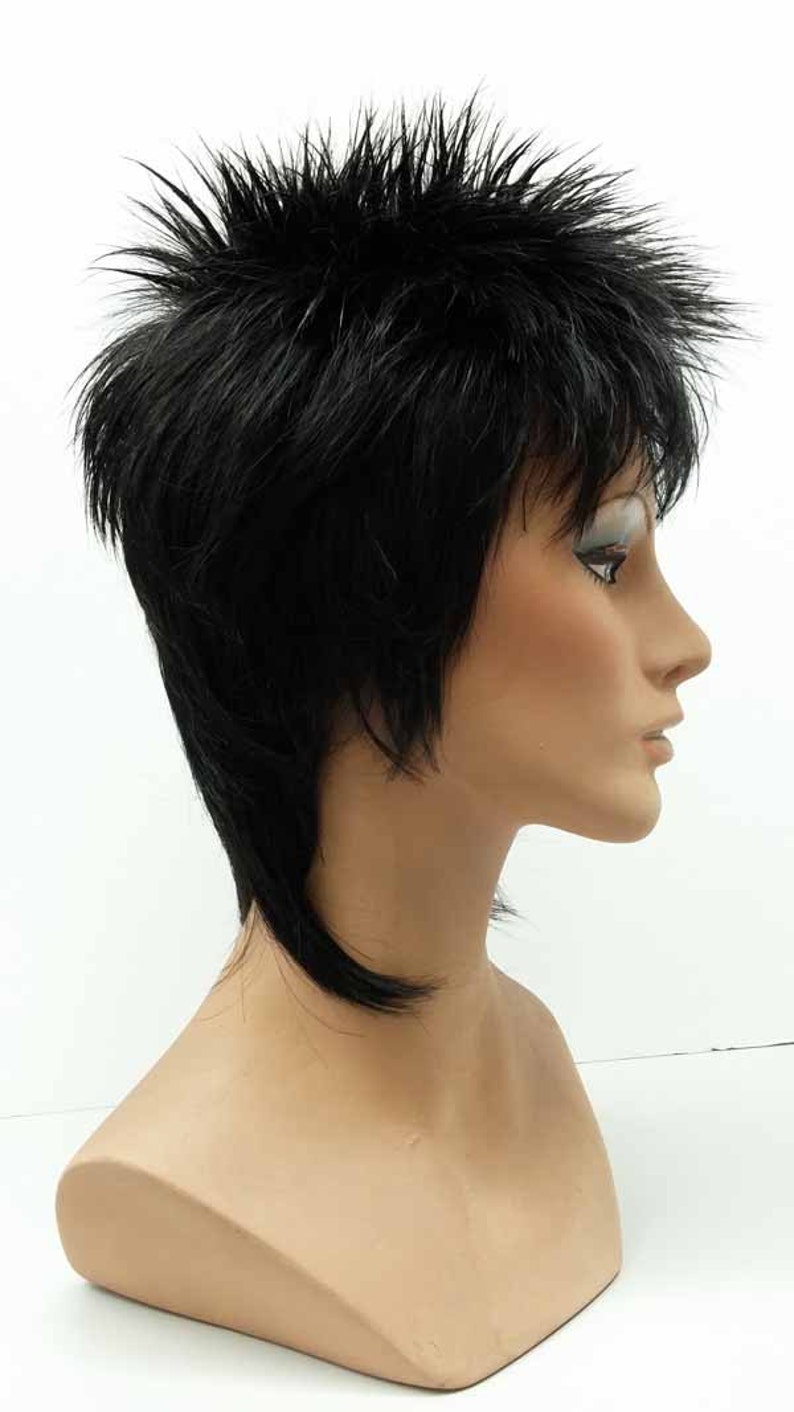 Black Rocker Rod Stewart Style Spiky Black Wig 10-60A-Rod-1B image 3