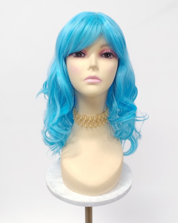 Long 17 inch Wavy Light Blue Anime Cosplay Costume Wig with Bangs 79 412 Zinnia SBlue