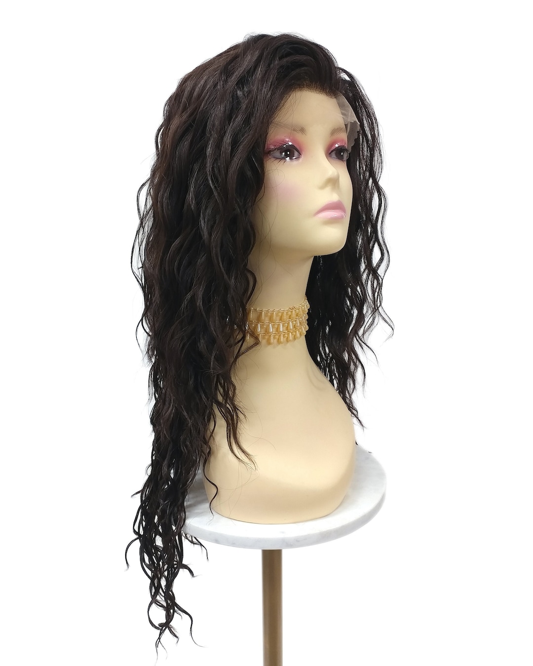 Long 23 Inch Lace Front Dark Brown Layered Beach Waves Heat Resistant ...