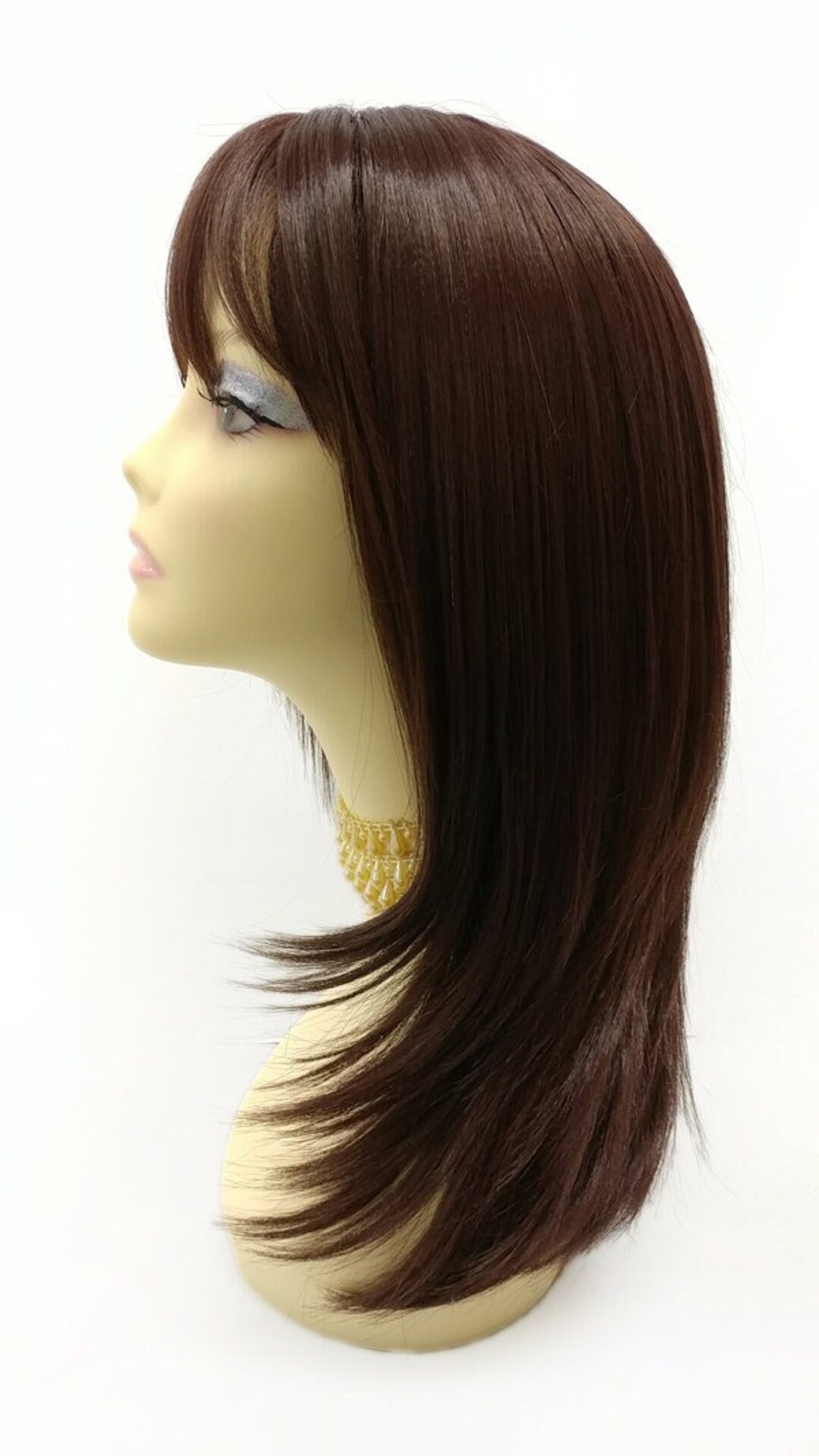 Dark Auburn heat safe long straight wig 17\