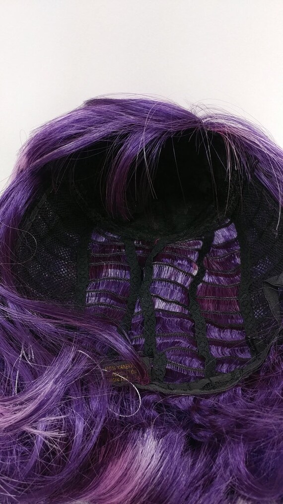 Dark Purple With Light Purple Streaks Short Bob Wig Straight Etsy