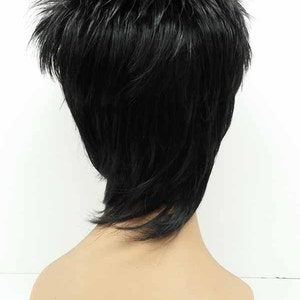 Black Rocker Rod Stewart Style Spiky Black Wig 10-60A-Rod-1B image 4