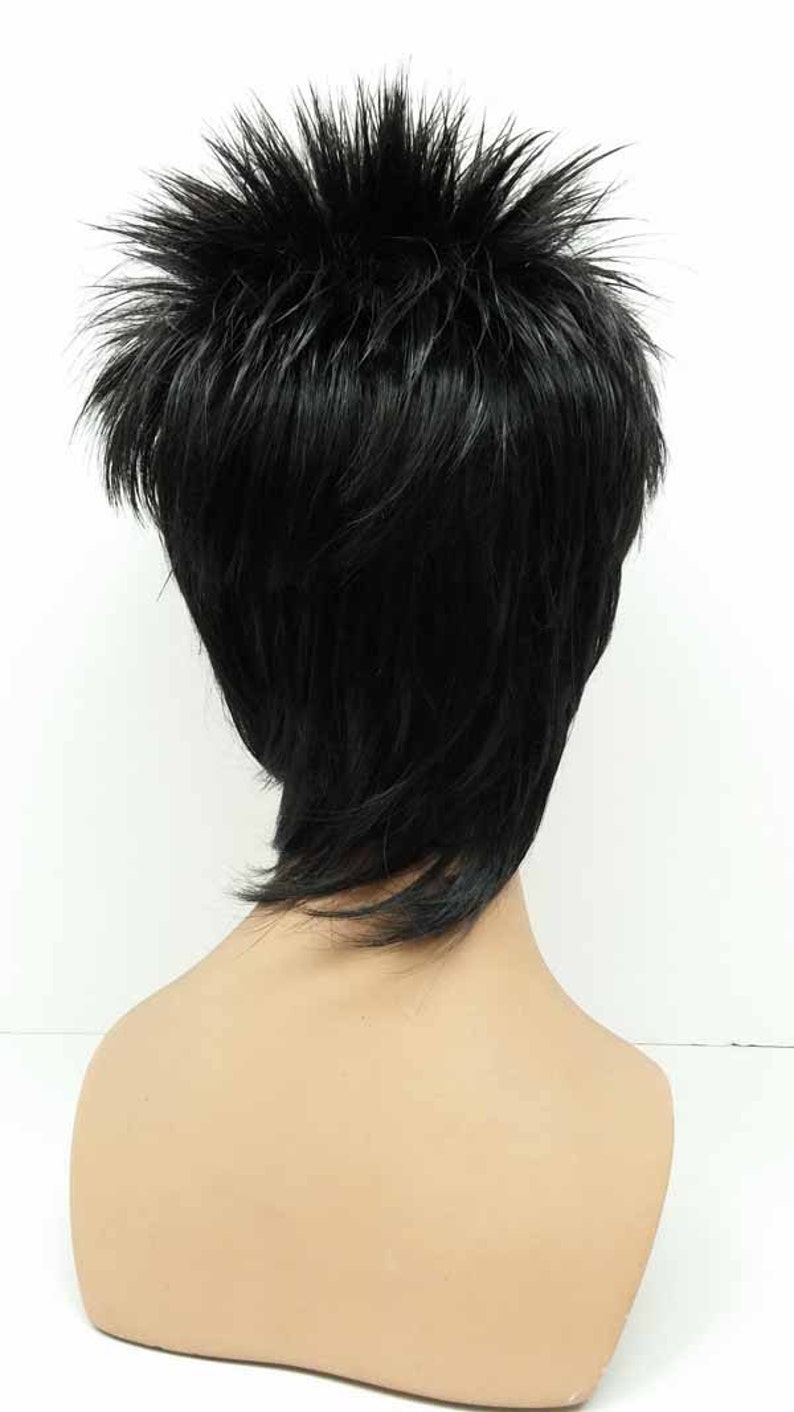 Black Rocker Rod Stewart Style Spiky Black Wig 10-60A-Rod-1B image 4