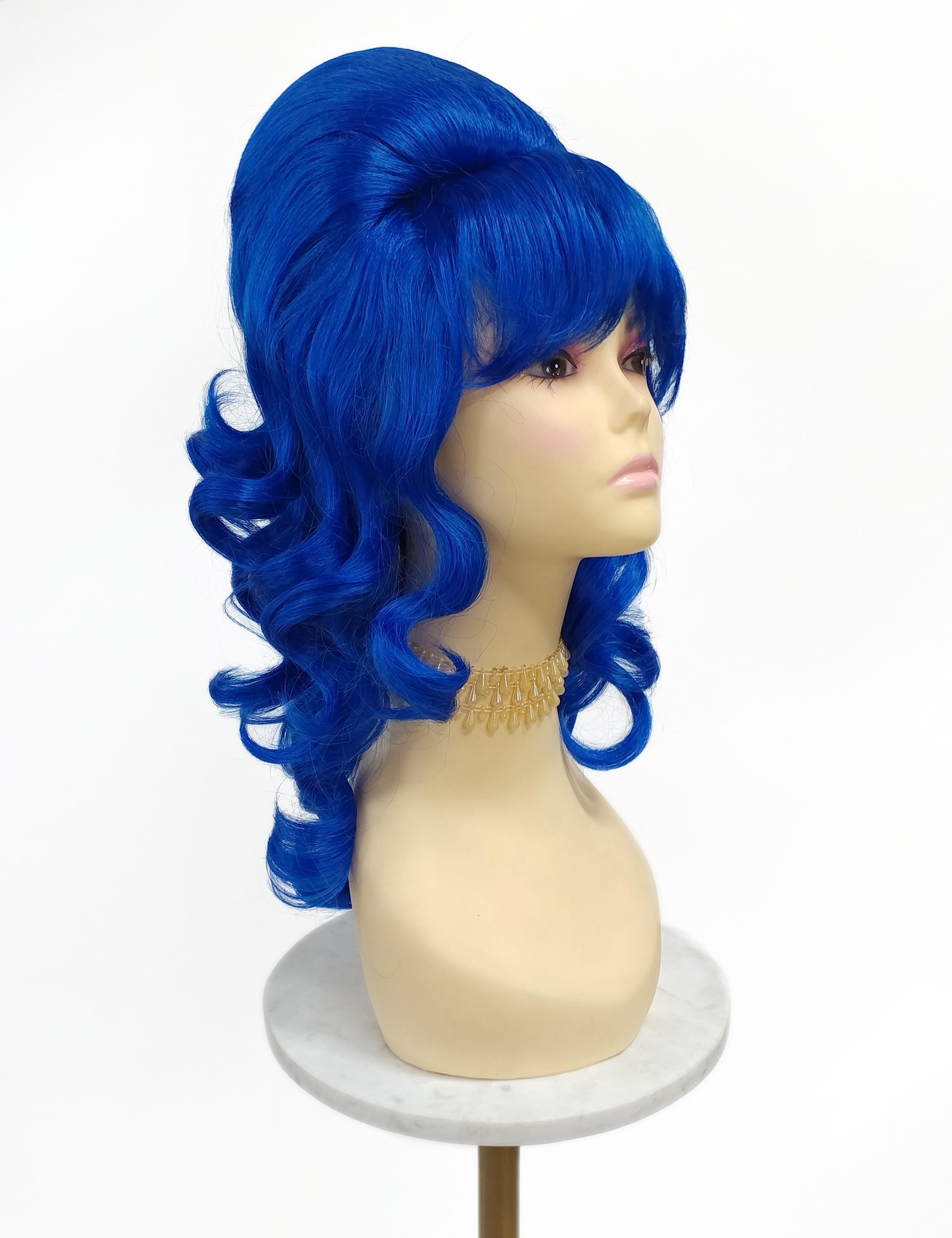 Dark Blue Long Wavy Beehive Retro Vintage 60s Costume Wig 
