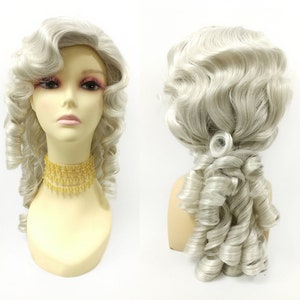 16 Inch Unisex Light Gray Long Curly Colonial 1700s Style Ringlets Wig. Judge Historical Costume Cosplay Wig [152-739-Remington-60]