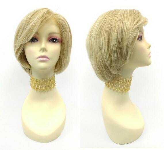 100 Remy Human Hair 8 Inch Fully Hand Tied Mono Lace Mixed Blonde Short Straight Layered Bob Wig With Bangs 118 563 ophelia h14 88 Etsy