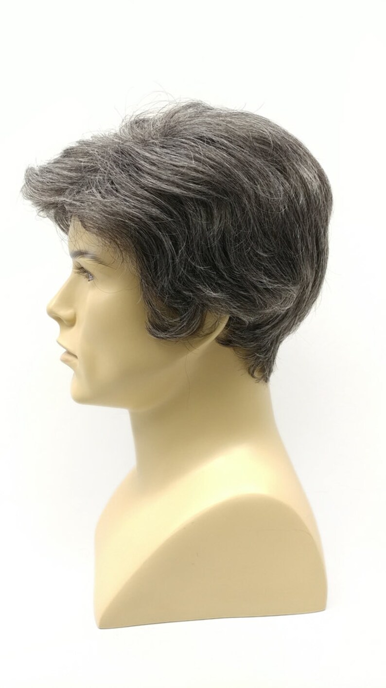 Short Salt Pepper Gray Men's Wig. Men's Side Part Wig. Etsy