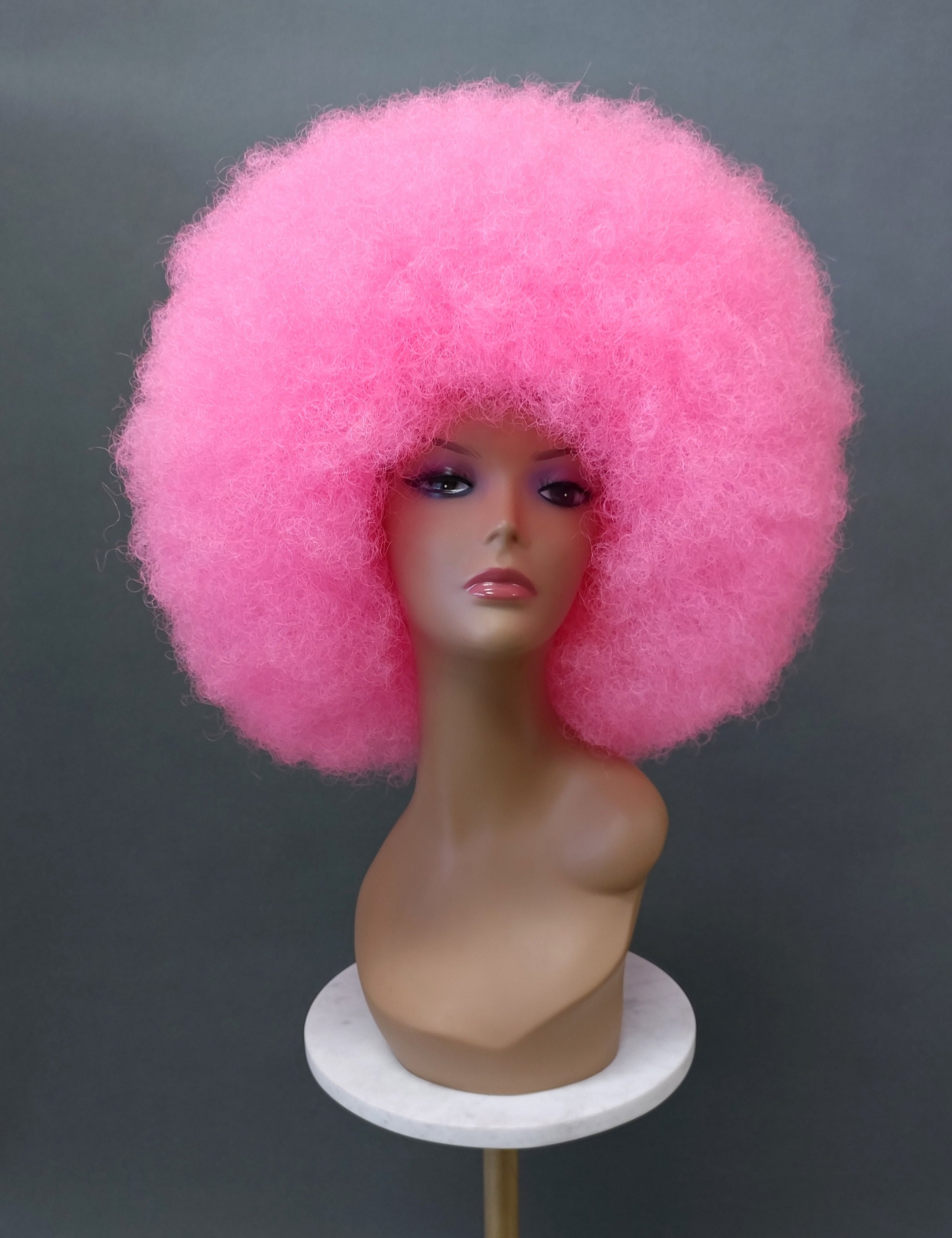 大きなホットピンクのアフロ合成コスチュームウィッグ [LAfro-HPink