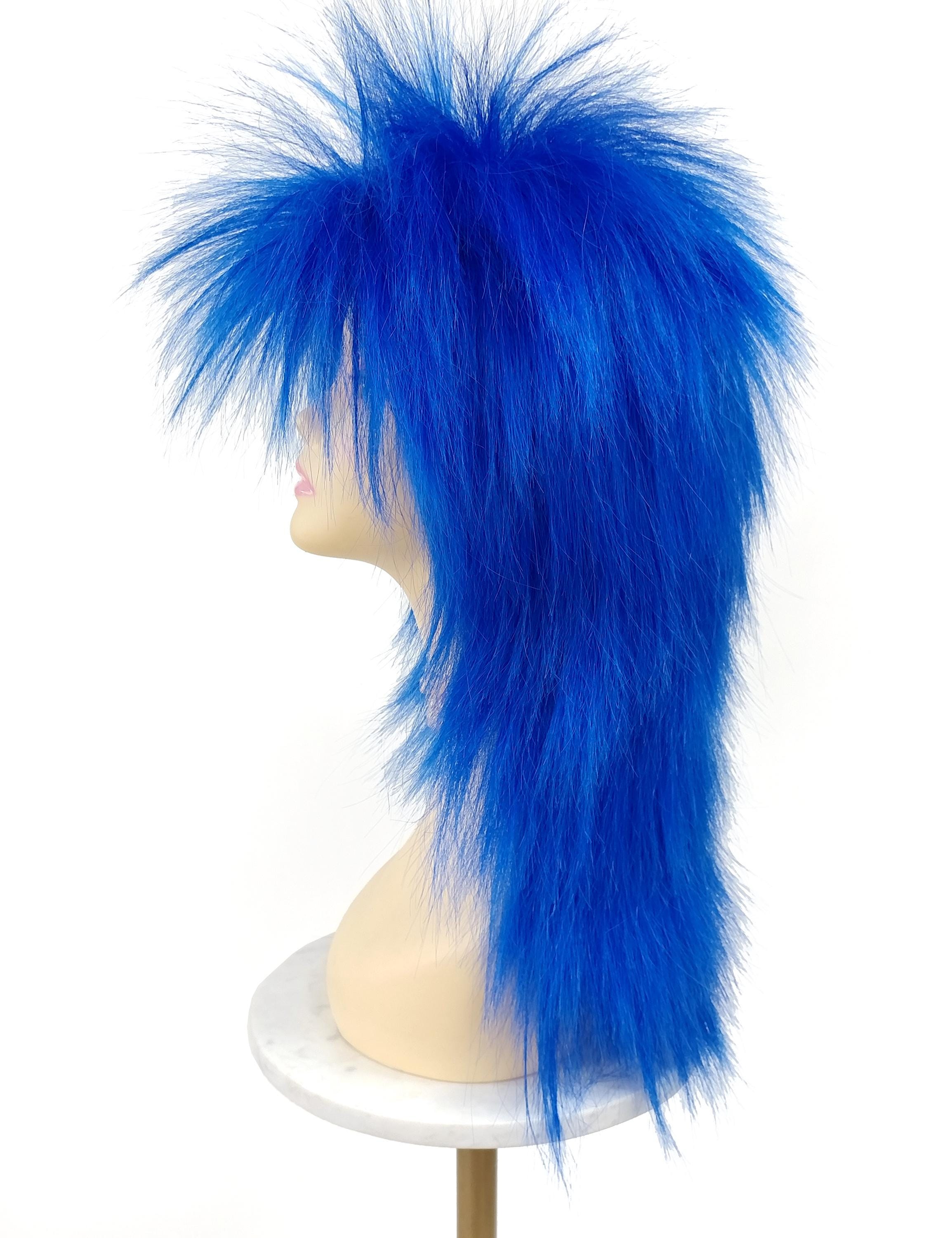 Blue Long Spiky 80s Punk Mullet Rockstar Costume Wig Punk Rock 80s Spiky Costume Wig Dark Blue Long Mullet  main image 4