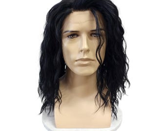 Long Wavy Black Lace Front Wig Heat Resistant Synthetic Michael Jackson Inspired Cosplay Wig Unisex [Oriana-1B]