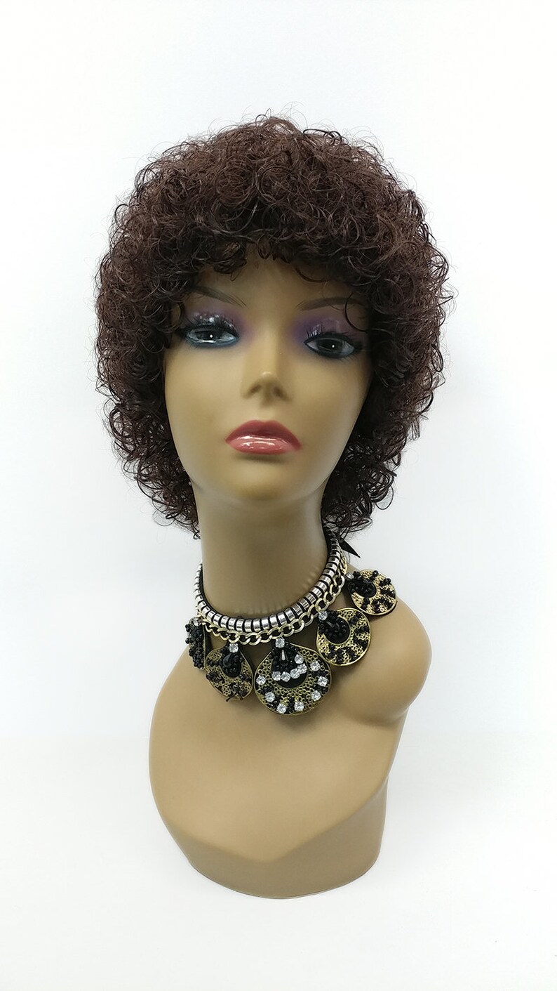 Dark Auburn Medium Curly Classic Jheri Curl Wig. Synthetic ...