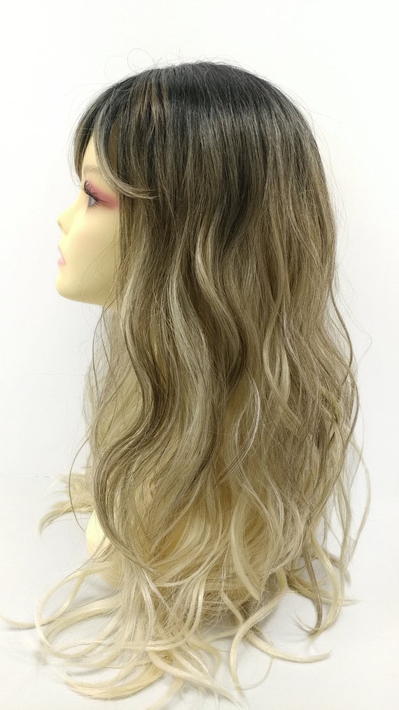Long 20 Inch Ash Dark Blonde With Light Blonde Ombre And Dark Roots Wavy Heat Resistant Wig With Bangs 140 679 Azalea Tt 18 22 613