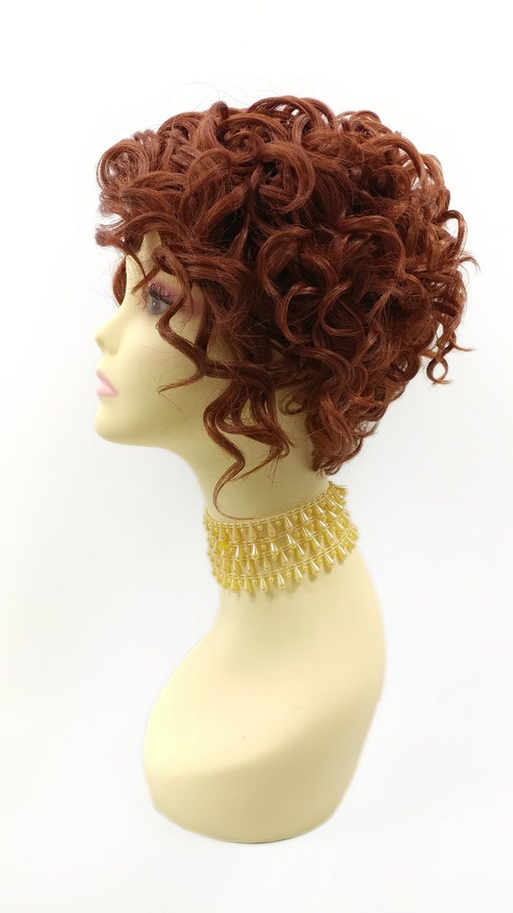 Bright Auburn Short Curly Side Part Lace Front Heat Resistant Wig
