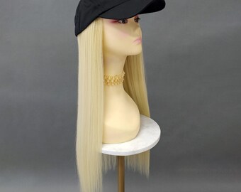 Baseball Cap Hat Wig Light Blonde Long Straight Heat Resistant Wig 22 Inch [CPAvril-613]