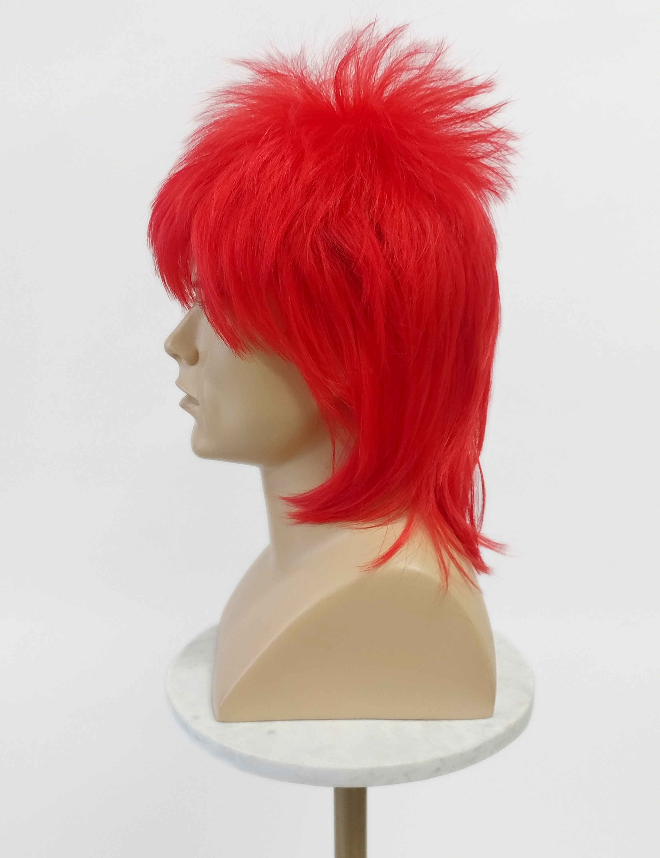 Red Rocker Spiky Costume Mullet Wig Punk Rock 80s Spiky Costume Wig Red Long Mullet Rockstar  main image 2