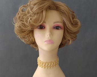 Short Curly Bob Wig Blonde and Brown Lightweight Layered Retro [Krissy-14/25A]