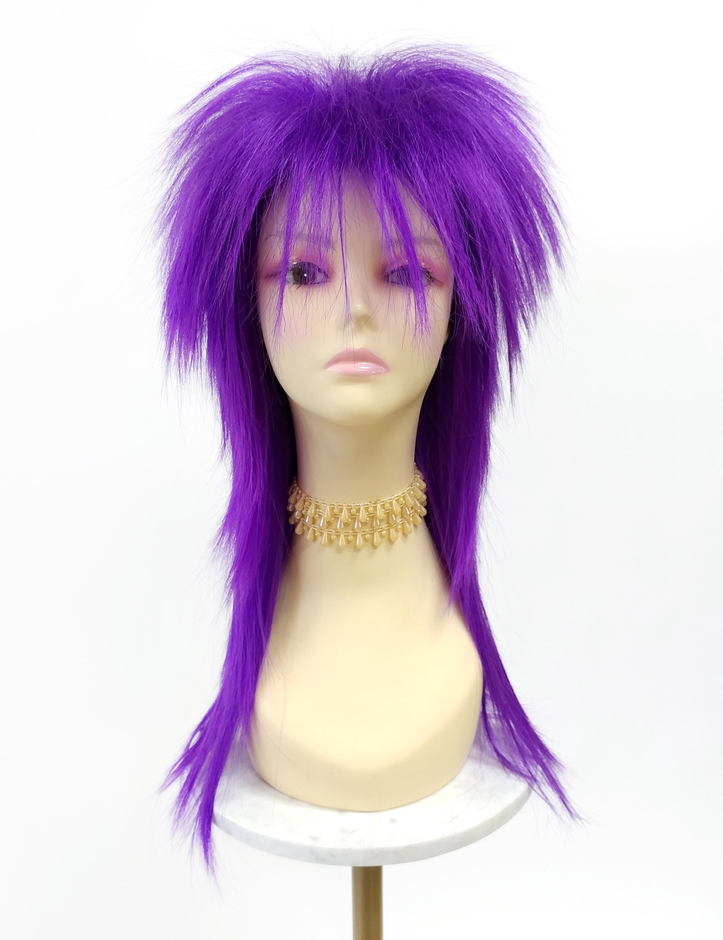 Blue Long Spiky 80s Punk Mullet Rockstar Costume Wig Punk Rock 80s Spiky Costume Wig Dark Blue Long Mullet  main image 3