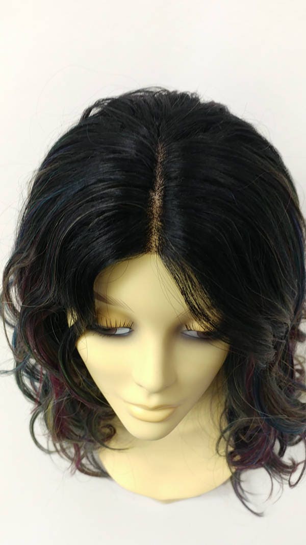 Long 20 Inch Lace Front Dark Roots With Purple Blue Green Etsy Canada