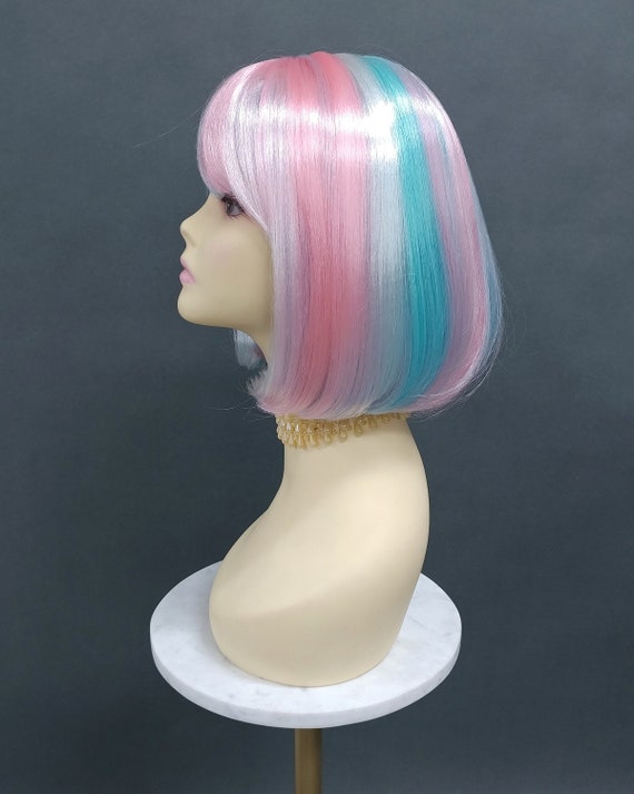 Pink White Blue Pastel Rainbow Synthetic Fashion Wig Short  display picture 2
