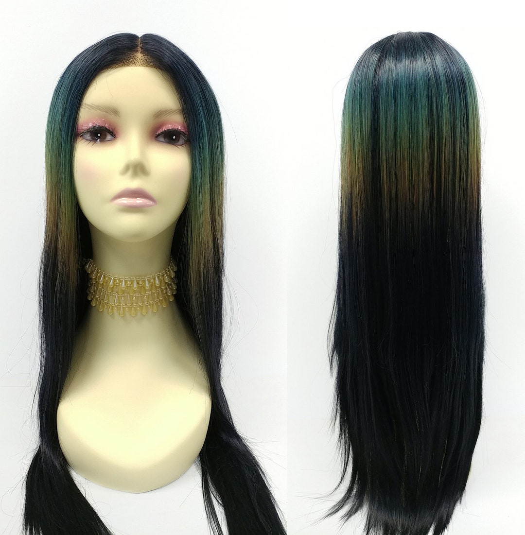 24 inch Long Straight Lace Front Space Rainbow with Midnight Blue Roots Middle Part Heat Resistant Wig [133-648-Galaxy2-SPRainbow]