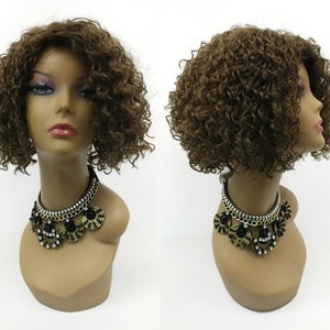 100% Human Hair Medium Brown Jheri Curl Short Bob Wig  [116-564D-Shana-8]