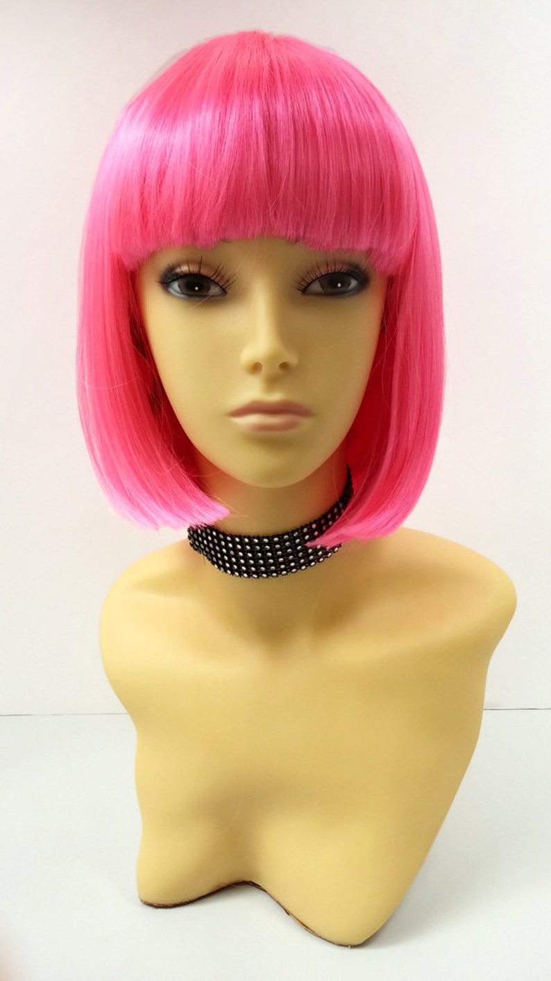 Hot Pink Short Bob Wig Straight W/ Bangs. Page Boy Wig. Etsy