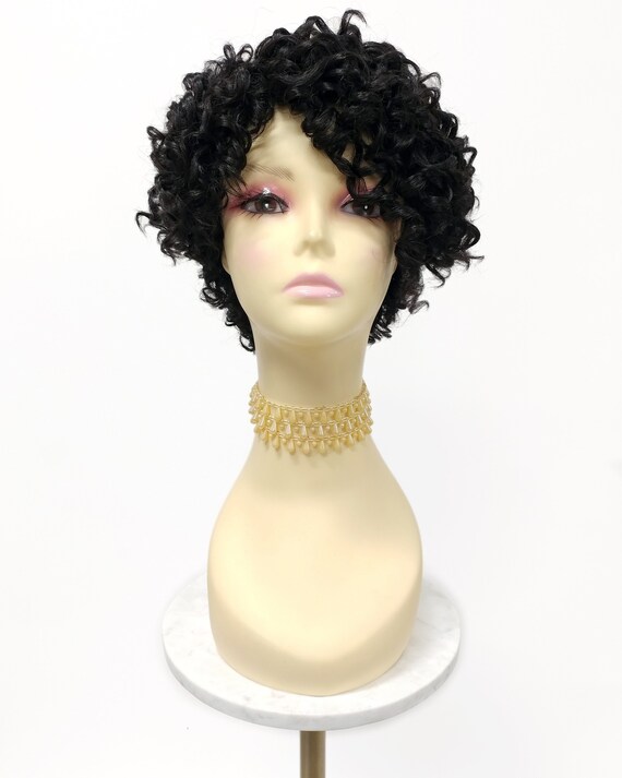 Dark brown short curly tapered heat resistant wig Darkest Brown Short Curly Tapered Wig. Heat Resistant Curls  main image 4