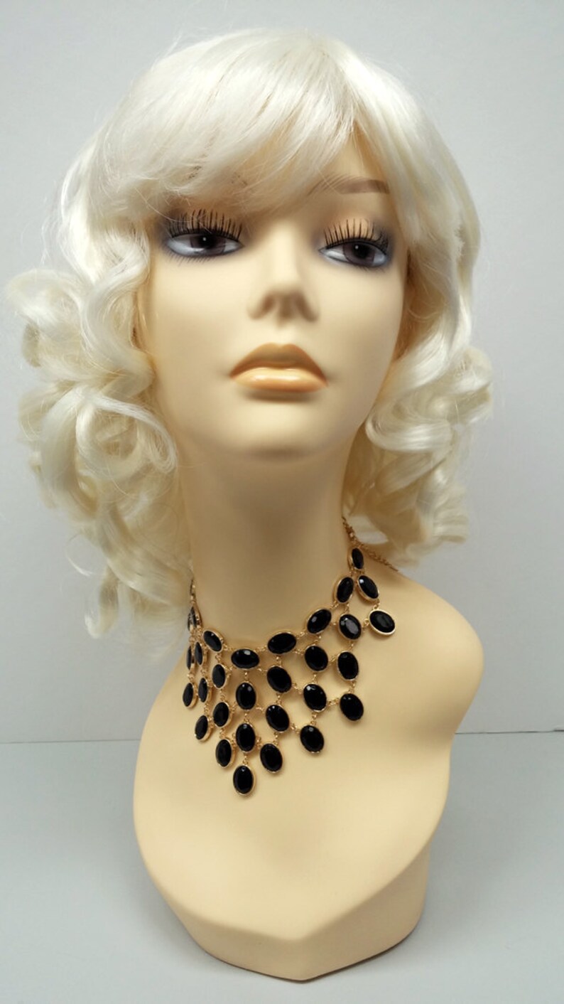 12 inch Platinum Blonde Long Bob Wig w/ Bangs. Curly Wig ...