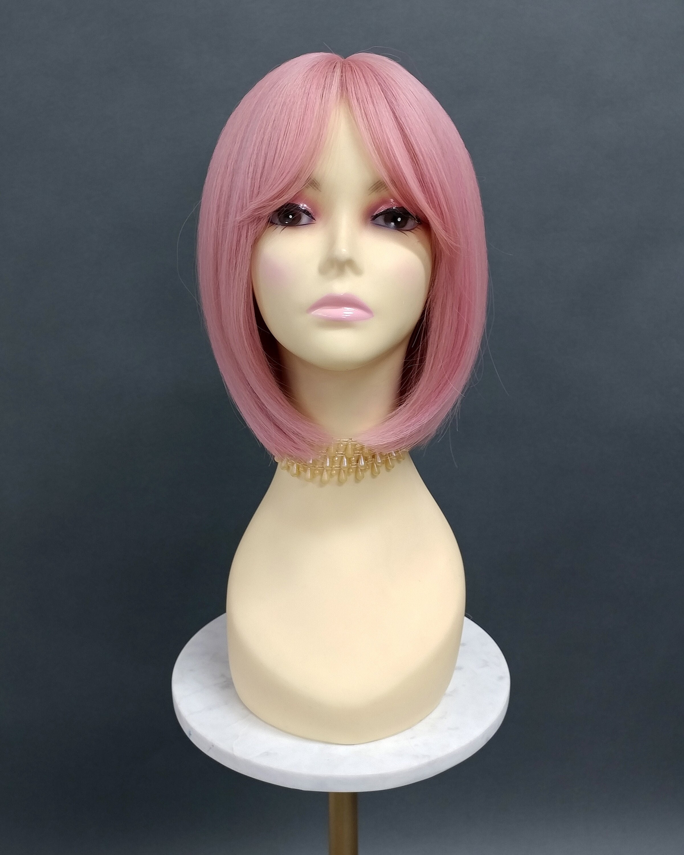 Heat Resistant Pink Short Pageboy Straight Bob Wig Amazon.com: PLULON Pink Short Bob Wig and Sunglass Set, Neon  main image 3