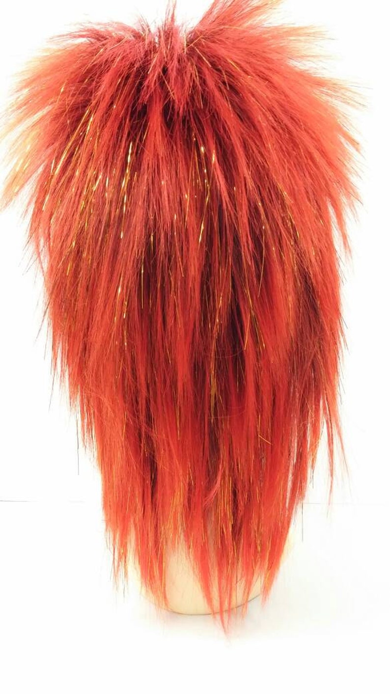 15 Inch Red and Golden Tinsel With Dark Roots Costume Wig. - Etsy