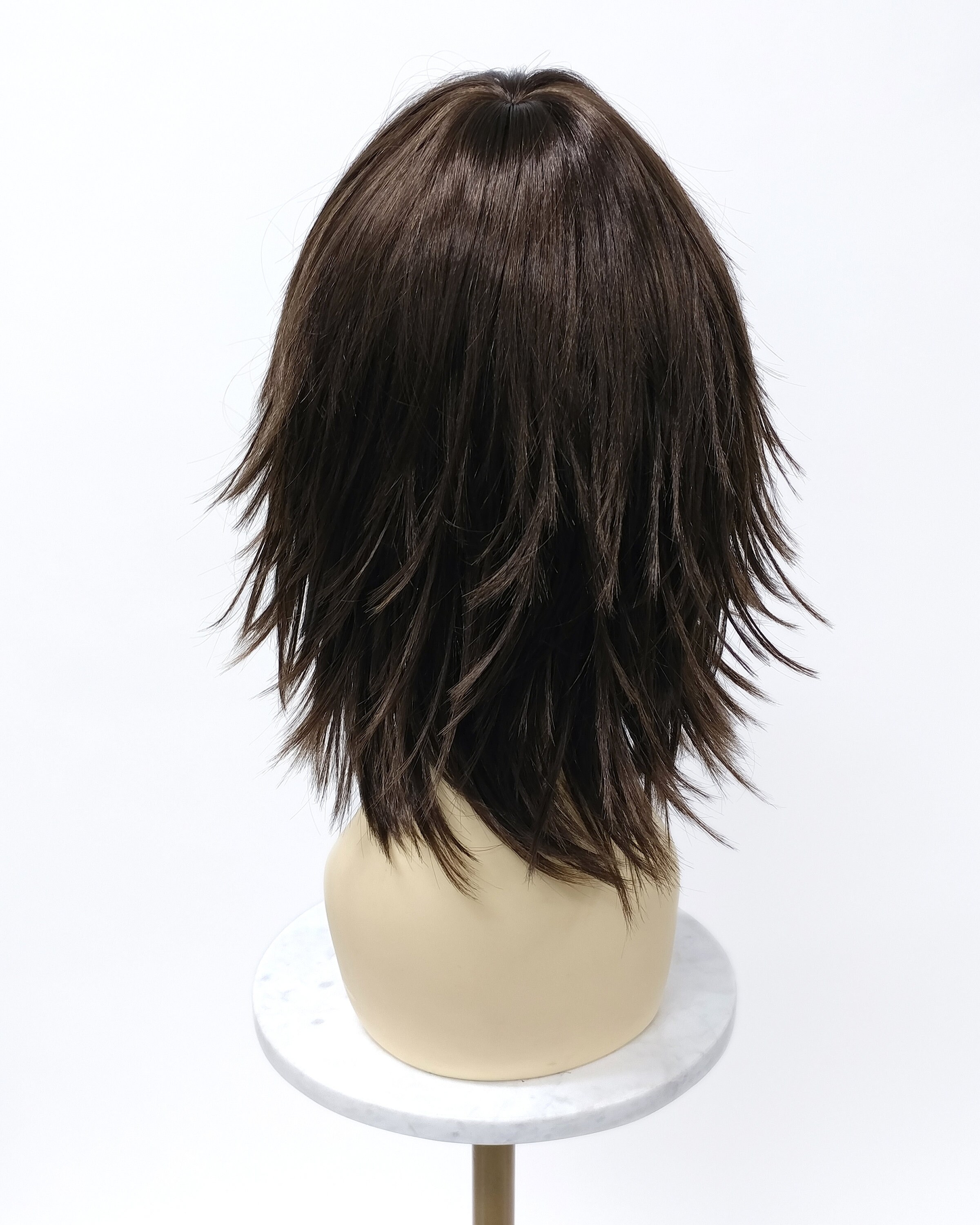 12 Inch Brown Shag Style Straight and Layered With Bangs 