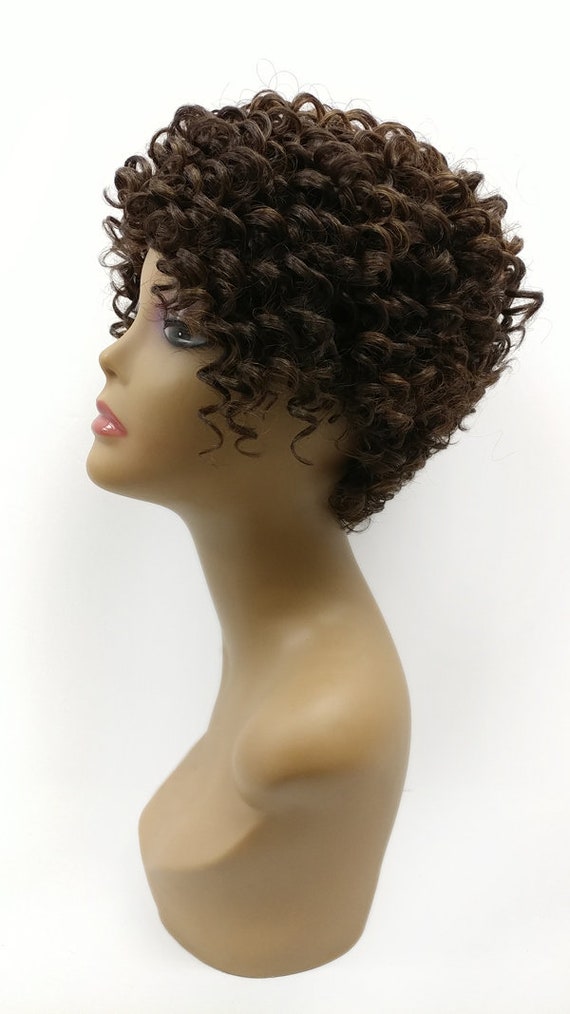 Dark Brown With Copper Highlights Short Curly Tapered Wig Heat Resistant Curls Wig 160 322 Kaylee 4 27
