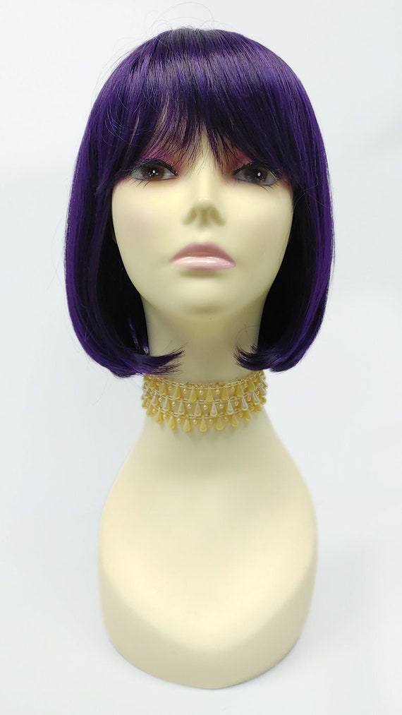 9 Inch Heat Resistant Dark Purple Short Page Boy Straight Bob Wig