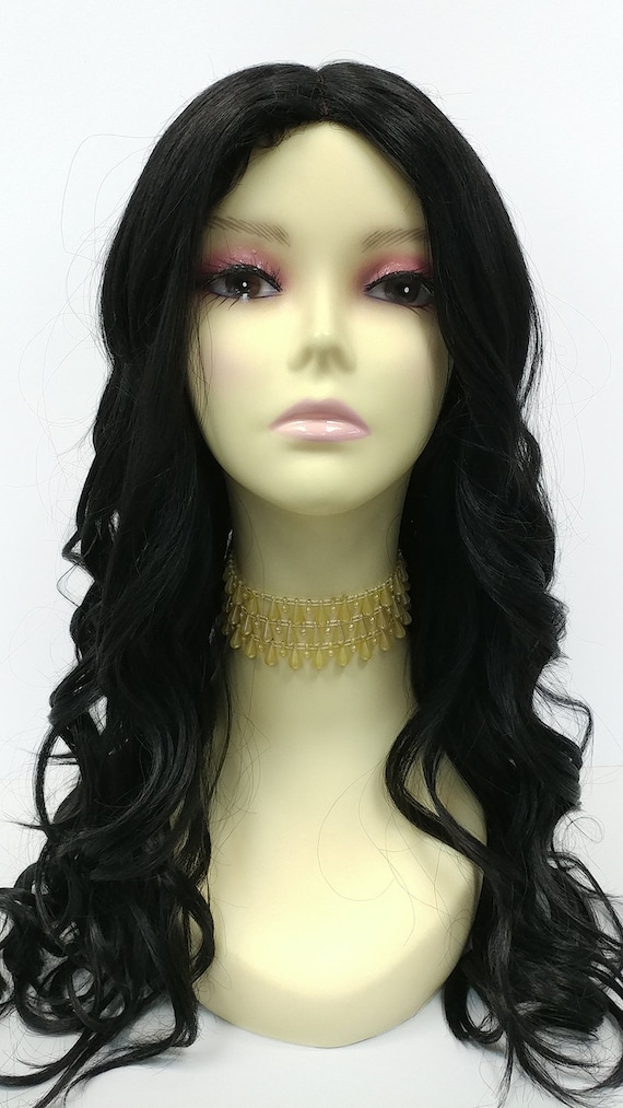 24 Inch Heat Resistant Off-black Long Wavy Lace Middle Part  display picture 1