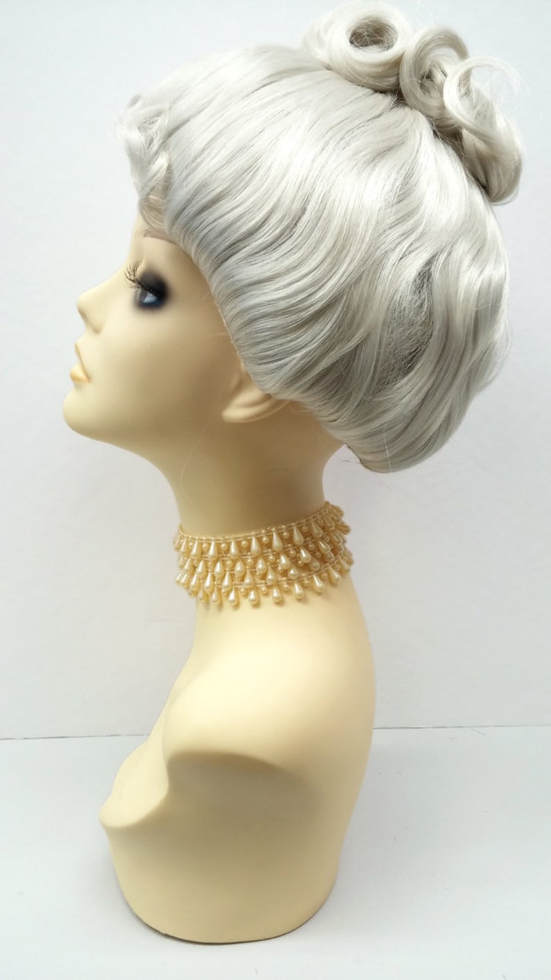 Victorian Wigs, Hair Pieces  | Victorian Hair Jewelry Light Gray Upstyle Costume Wig. Victorian Inspired Wig. Colonial Style Wig. Grandma Old Lady Bun Updo Wig. $39.99 AT vintagedancer.com