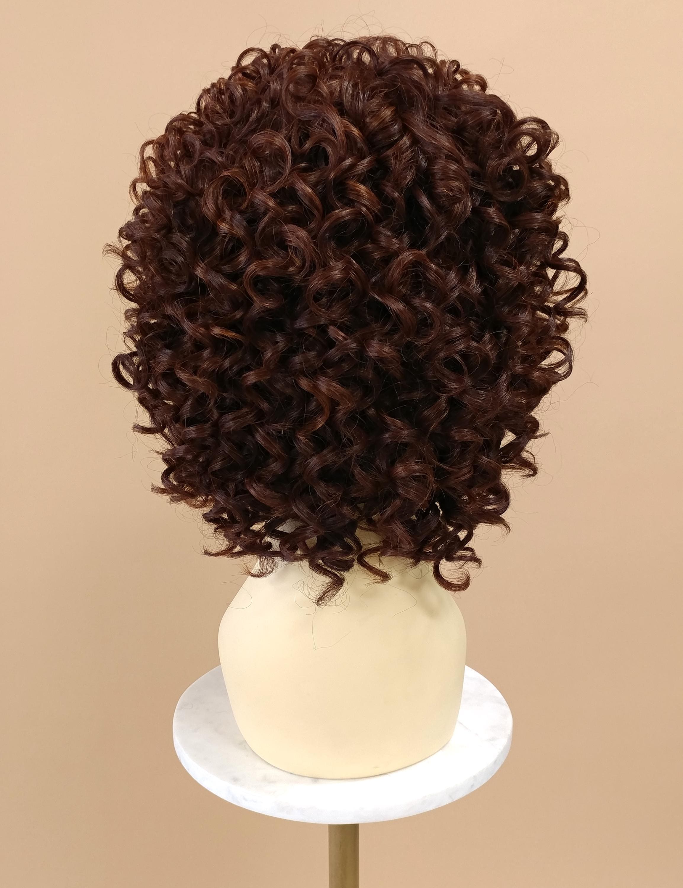 New Curly Brown/Auburn Tipped Heat Resistant Wig Glueless Auburn Brown Kinky Curly Textured Wig| Easy Install  main image 3