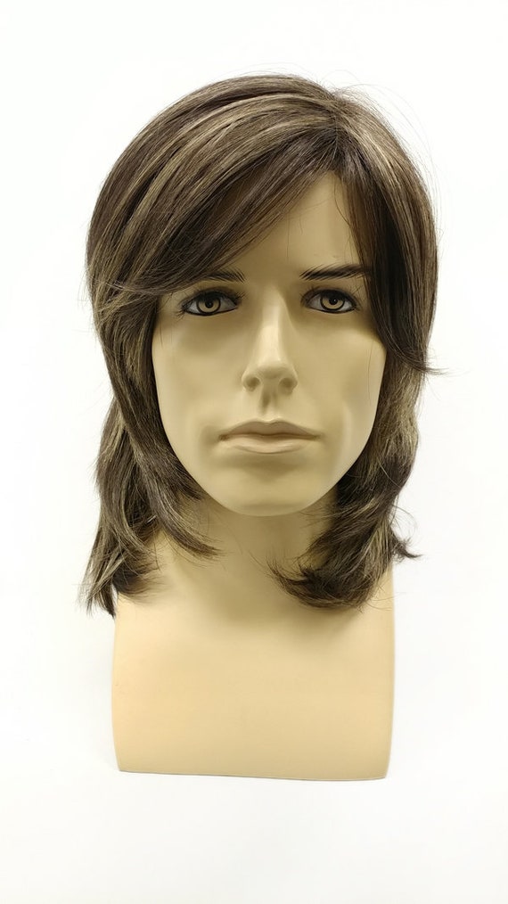 13 Inch Dark Brown With Dirty Blonde Highlights Unisex Medium Length Straight Layered Wig With Bangs 143 702 Kenzie 6 14