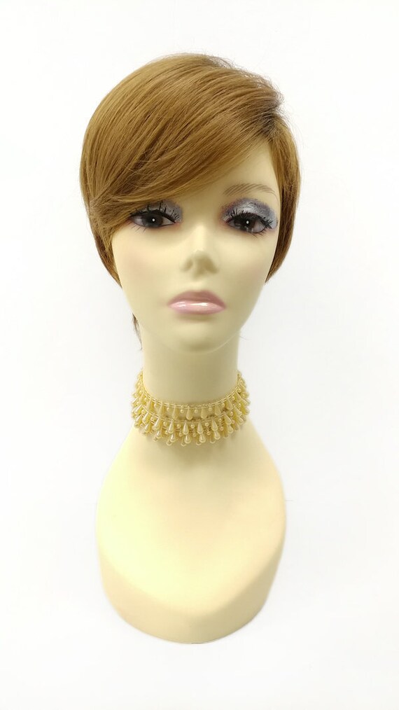 Light Copper With Dark Roots Short Straight Layered Pixie Cut With Swoop Bangs Heat Resistant Wig 146 718 Louise Tt27 30