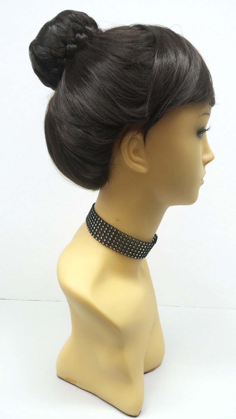 Dark Brown Braided Bun Heat Resistant Wig. Updo Wig ...