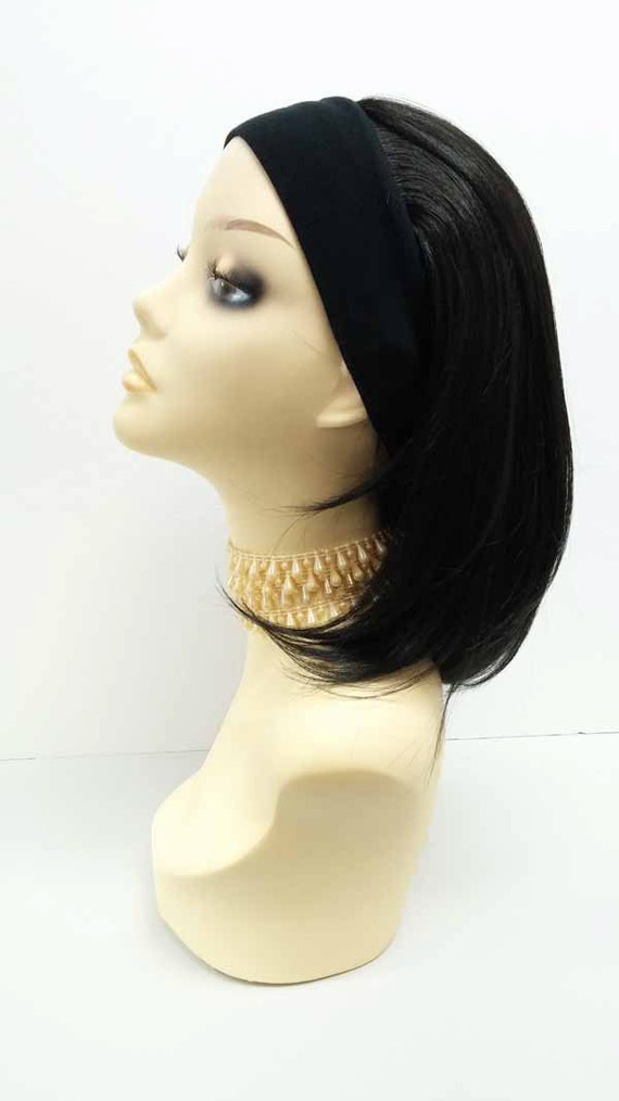 Black heat resistant headband wig Amazon.com : WEDAO Natural Wave Headband Wig Synthetic for  main image 4