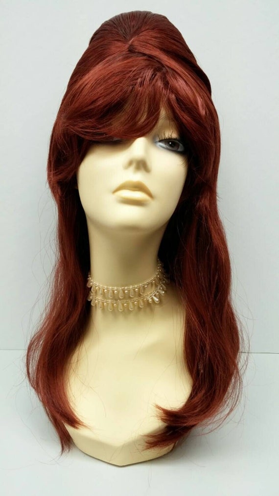 Auburn Red Straight Beehive Costume Wig Retro Groovy 60s  display picture 3